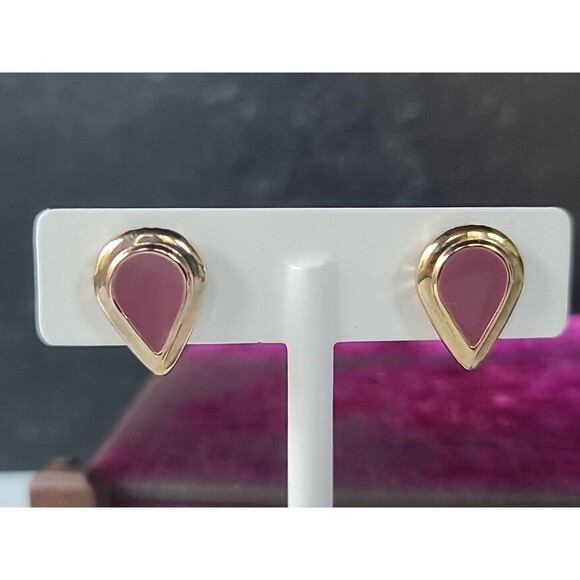 Vintage Pink Enamel Pierced Earrings - Picture 5 of 9